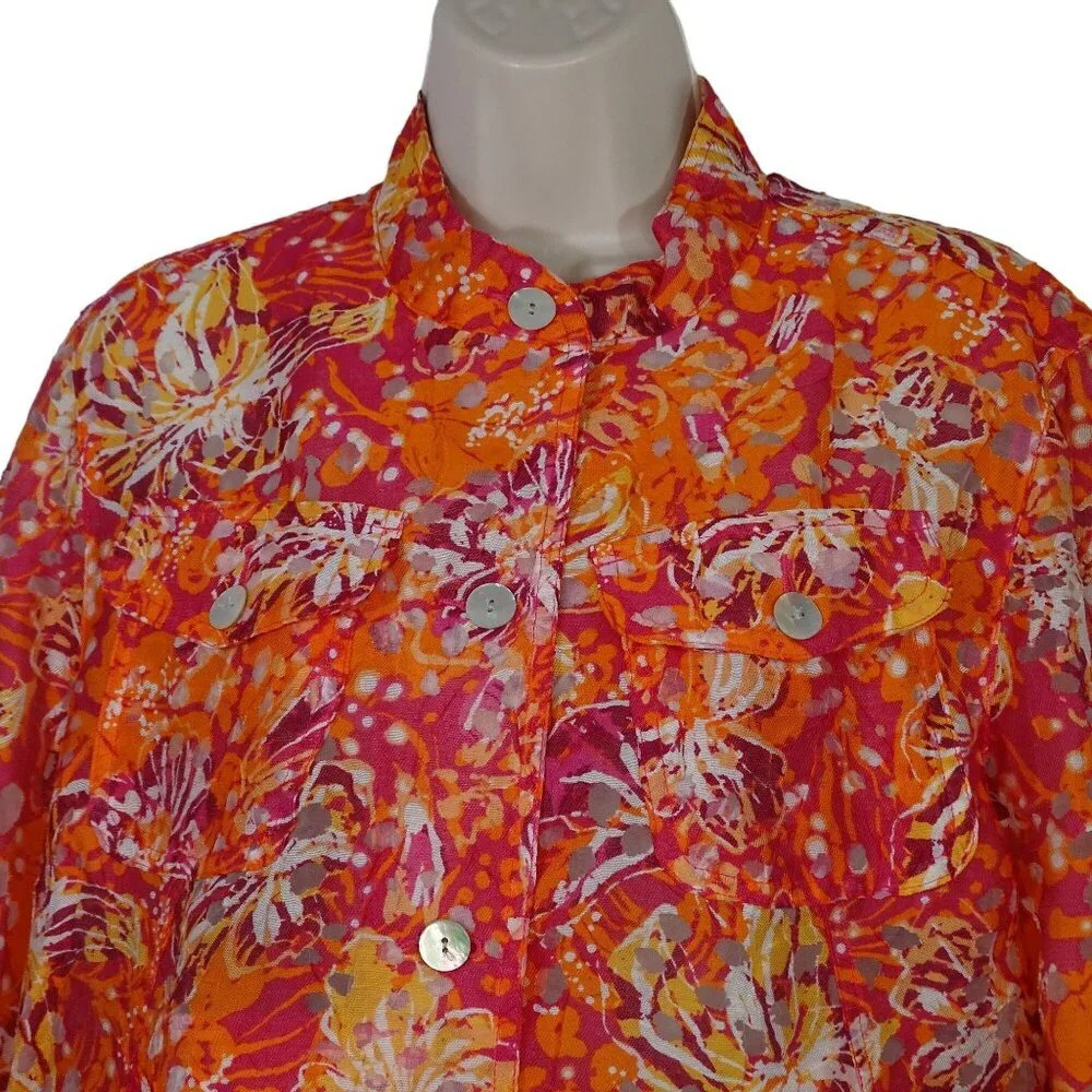 Ruby Rd Floral Button Up Burnout Jacket Women Siz… - image 2